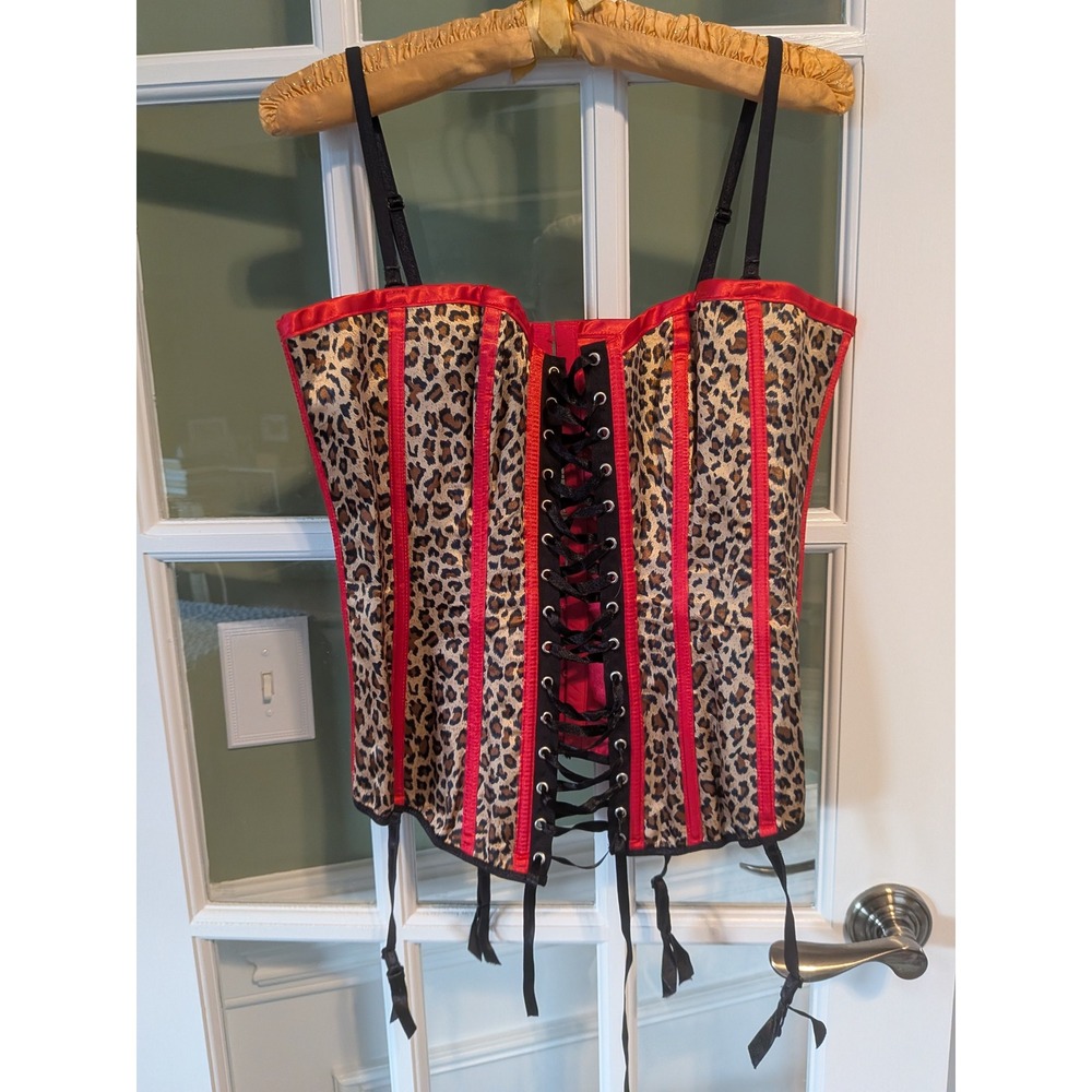 Dreamgirl Leopard Print Red Reversible Corset Garter Top Size 38 NWT